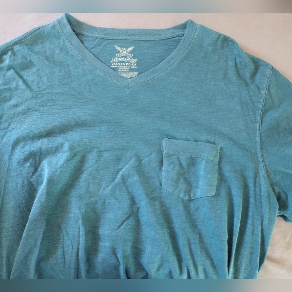 Men's Faded Glory Pocket Short Sleeved Tee, XXL, Teal